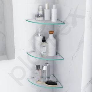 Plantex Glass Corner Shelf for Bathroom/Kitchen Glass Shelf/Glass Corner Shelf for Bathroom (Transparent - 9x9 inches - Pack of 3)