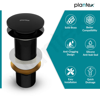 Plantex Waste Coupling for Wash Basin/Pure Brass 5 inch Drain Out let System Full Thread Pop up Coupling for Wash Basin/Wash Basin Accessories (Matt Black - Pack of 1)