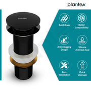 Plantex Waste Coupling for Wash Basin/Pure Brass 5 inch Drain Out let System Full Thread Pop up Coupling for Wash Basin/Wash Basin Accessories (Matt Black - Pack of 1)
