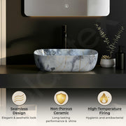 Plantex Ceramic Tabletop Basin/Wash Basin for Bathroom/Bathroom Sink/Grey Marble Washbasin for Restaurant, Hotel (18 x 13 x 5.5 Inch)