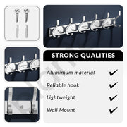 Plantex Aluminum Hook Rail with 6 Hooks for Bathroom/Kitchen- Door Hanger for Clothes/Towel - Pack of 3 (6 Hooks, Chrome)