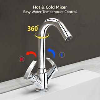 Plantex Wash Basin Tap with High Arch 360° Swivel Spout/Basin Mixer Tap with Water-Saving Aerator with Teflon Tape-(SMR-1260-Chrome)