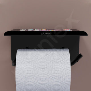 Plantex Stainless Steel Toilet Paper Holder/Toilet Paper Roll Holder for Bathroom/Tissue Roll Holder with Mobile Stand/Bathroom Accessories - (Black)