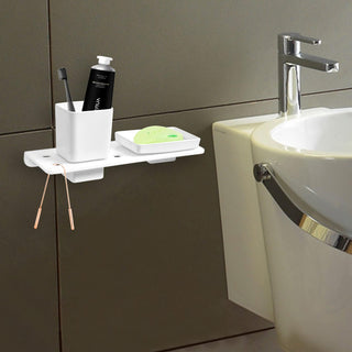 Plantex 2in1 Soap Dish/5mm Acrylic and ABS Plastic Soap Dish for Wall Mount/Soap Stands with Tumbler Holder/Bathroom Accessories - (White)