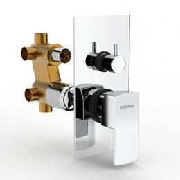 Plantex 4 Way Thermostatic Shower Jet Diverter with Single Lever High Flow Mixer/Pure Brass Concealed Body & Exposed Parts Kit/Outlet Bathroom Valve - Chrome (Kubix Primium-2586)