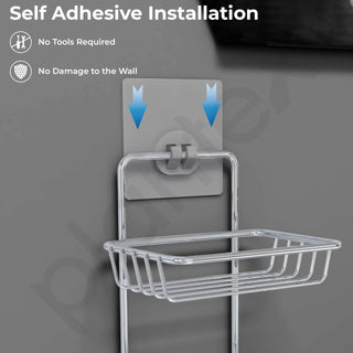 Plantex Self Adhesive Soap Holder for Bathroom/Stainless Steel Soap Case/2 Layer Soap Storage/Bathroom Accessories - Pack of 3 (Chrome)