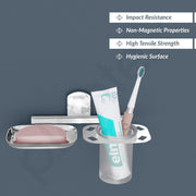 Plantex 304 Grade Stainless Steel 2in1 Soap Dish with Glass Tumbler Holder/Soap Stand/Tooth Brush Holder for Bathroom/Bathroom Accessories - Pack of 1 (Chrome)