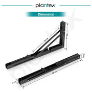 Plantex 16 Inch Foldable Shelf Bracket/GI Steel Multipurpose Bracket/L Bracket/Space Saving Bracket for Wall/Folding Table Bracket for Home & Office (Pair of 1, Black)