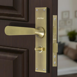 Plantex Stainless Steel Door Lock – Bathroom Door Lock/Mortise 8inch Keyless Plate Handle Set for Home/Bathroom/Storeroom/Balcony/Office - Pack of 1 (DTM-659, Brass Antique)