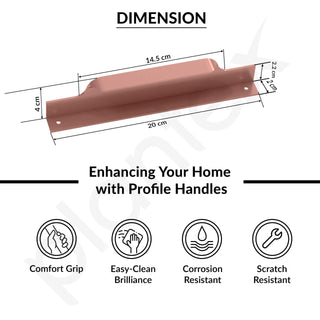 Plantex Profile Handle for Kitchen Cabinet/8 Inch Alluminium Drawer Profile Handle/Wardrobe Pull Handle for Home/Office/Hotel - Pack of 3 (Rose Gold)