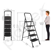 Plantex 5 Step Foldable Ladder for Home Use/Steel Ladder with Anti-Slip Shoes/Step Ladder with Double-Grip Technology(Black & Grey)