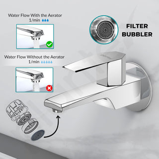 Plantex Long Body Bib Tap for Bathroom with Water Saving Aerator/Taps for Bathroom/Wall Mount Wash Basin Tap with Teflon Tape and Wall Flange (Celesiya-1242-Chrome)