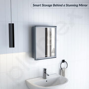 Plantex Bathroom Cabinet with Mirror/ABS Bathroom Storage Organiser/Multipurpose Shelf/Wall Mount Mirror Cabinet for Wash Basin (14x18 Inch, Grey)