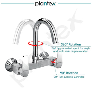 Plantex Sink Mixer Tap Hot and Cold with 360° Swivel Spout/Mixer Tap for Kitchen with Wall Flange and Teflon Tape/Kitchen Sink Tap (Celesiya-1248)