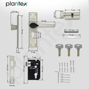 Plantex Heavy-Duty Main Door Lock Set/Door Handle Lock/6-Lever Lock Mechanism Mortise Lock with 3 Keys/Brass Lock Body & Cylinder (PTP-07, Satin & Black)