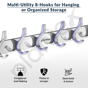 Plantex Aluminum Wall Hanger with 8 Hooks for Walls of Bathroom/Kitchen - Door Hooks for Clothes/Towel/Keys - Pack of 3 (8 Hooks, Chrome)
