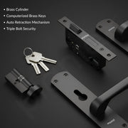 Plantex Heavy-Duty Door Lock Handle Set for Home/ 6-Lever Lock Mechanism with 3 Years of Warranty by Plantex/Mortise Lock with 3 Keys, Brass Lockbody & Cylinder (8132 - Z-Black)