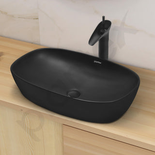 Plantex Black Basin for Bathroom/Ceramic Table Top Wash Basin/Over Counter Washbasin for Restaurant, Hotel (Matt Black, 23 x 14.5 x 5 Inch)