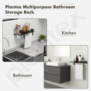 Plantex Stainless Steel 3in1 Multipurpose Bathroom Shelf/Rack/Towel Hanger/Tumbler Holder/Bathroom Accessories (15 x 6 Inches-Matt Black)