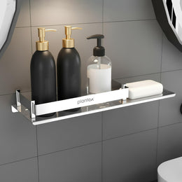 Plantex Stainless Steel Bathroom Shelf with Soap Dish/2in1 Multipurpose Shelf for Bathroom/Bathroom Shelf Rack (15x5 Inches) – Pack of 1