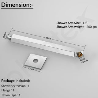 Plantex 12-Inch Shower Arm for Overhead Shower/Stainless Steel Shower Pipe/Wall Mount Bathroom Fitting with ½-Inch Thread - Pack of 1 (Chrome)