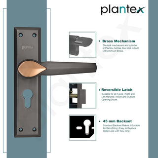 Plantex Heavy-Duty Door Lock Set/Main Door Lock Handle Set/6-Lever Lock Mechanism Mortise Lock with 3 Keys/Brass Lock Body & Cylinder (PTP-07, Satin Black & Rose Gold)