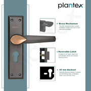 Plantex Heavy-Duty Door Lock Set/Main Door Lock Handle Set/6-Lever Lock Mechanism Mortise Lock with 3 Keys/Brass Lock Body & Cylinder (PTP-07, Satin Black & Rose Gold)