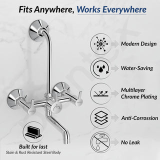 Plantex 2 In 1 Wall Mixer for Bathroom/Mixer L-Bend Provision for Overhead/Mixer Tap for Bathroom with Water Saving Nozzle and Wall Flange (RIO, Chrome)