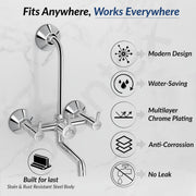 Plantex 2 In 1 Wall Mixer for Bathroom/Mixer L-Bend Provision for Overhead/Mixer Tap for Bathroom with Water Saving Nozzle and Wall Flange (RIO, Chrome)
