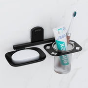 Plantex 304 Grade Stainless Steel 2in1 Soap Dish with Tumbler Holder/Soap Stand/Tooth Brush Holder for Bathroom/Bathroom Accessories - Pack of 1 (Parv-Black)