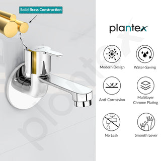 Plantex Long Body Bib Cock for Bathroom with Water Saving Aerator/Wall Mount Bib Tap with Wall Flange and Teflon Tape for Bathroom-7 Year Warranty (FLO-802-Chrome)