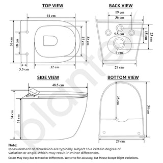 Plantex Ceramic Wall Hung Commode for Toilet/Rimless Washdown Western Commode/Western Toilet with Soft Close Toilet Seat Cover- P Trap (Pine Blue)