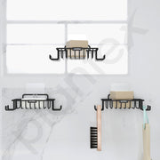 Plantex Stainless Steel Soap Holder With Hook For Bathroom/Soap Case With Towel Hanger/Gi Steel Soap Dish With Cloth Hanger/Bathroom Accessories - Pack Of 3 (Black)