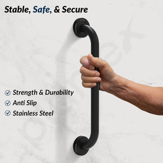 Plantex 18 Inch Stainless Steel Grab Bar for Toilet/Safety Support for Senior Citizens/Secure Bathroom Handrail/Bathroom Accessories (Black)