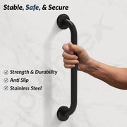 Plantex 18 Inch Stainless Steel Grab Bar for Toilet/Safety Support for Senior Citizens/Secure Bathroom Handrail/Bathroom Accessories (Black)