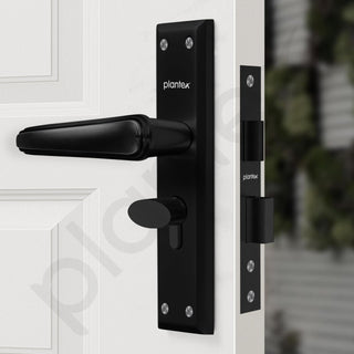 Plantex Heavy-Duty Door Lock Set - Main Door Lock Plate Handle Set/6-Lever Mechanism Mortise Locks with 3 Keys/Brass Locks Body & Cylinder (PTP-09- Black)