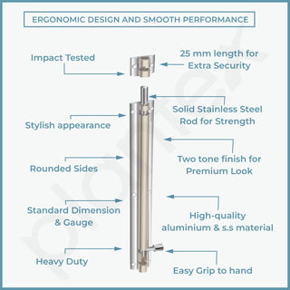 Plantex Heavy Duty 12-inch Joint-Less Tower Bolt for Wooden and PVC Doors for Home Main Door/Bathroom/Windows/Wardrobe - Pack of 2 (703, Silver-Chrome)