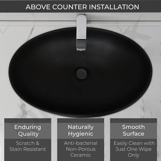 Plantex Ceramic Wash Basin for Bathroom/Table Top Ceramic Basin/Black Washbasin for Bathroom - (CRETA-NS-BLACK-MATT, 23 x 15 x 5.5 Inch)