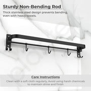 Plantex Stainless Steel Folding Single Towel Rod with Hooks/Towel Holder for Bathroom/Towel Hanger/Towel Stand/Bathroom Accessories - (24 Inch-Black)