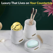 Plantex Ceramic Bathroom Set - Soap Holder for Bathroom/Liquid Soap Dispenser/Tumbler Holder/Toothbrush Holder/Handwash Dispenser - 3 Pcs Set