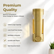 Plantex Liquid Soap Dispenser for Bathroom/ABS Plastic Refillable Soap Handwash Dispenser for Shampoo & Body Lotion - Ideal for Hotels/Hospitals/Restaurants/Offices - (Gold)