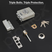 Plantex Brass Tri-Bolt Lock For Main Door/Heavy Duty Door Lock With 4 Keys/Suitable On Single Door For Home/Office/Hotel - 5 Years Warranty (Satin White & Chrome )