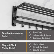 Plantex Self Adhesive Towel Hanger for Bathroom/Towel Rack for Bathroom 24 Inch/Towel Rack Standing/Bathroom Accessories - Pack of 1(Black, 6800)