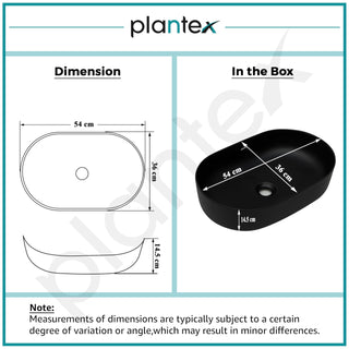 Plantex Ceramic Basin/Rectangle Tabletop Wash Basin for Bathroom/Washbasin Sink for Home/Office/Restaurant (Black Matt - 21 x 14 x 6 Inch)