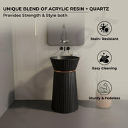 Plantex Round Pedestal Basin for Bathroom/Ceramic Designer One Piece Pedestal Free Standing Wash Basin for living Room/Hotel (Black-17x17x33.5 inch)