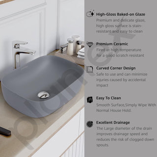 Plantex Ceramic Tabletop Washbasin/Bathroom Basin Sink/Basin for Bathroom/Wash Basin for Restaurant, Hotel (Matt Grey - 18 x 13 x 5 Inch)