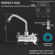 Plantex Pure Brass Kitchen Sink Tap with 360Ãƒâ€šÃ‚Â° Swivel Spout/Dual Handle Hot and Cold Water Tap for Kitchen/Sink Mixer with Brass Wall Flange and Teflon Tape (FLO-814-Chrome)