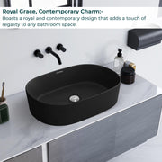 Plantex Ceramic Wash Basin for Bathroom/Oval Table Top Basin/Countertop Vessel Sink for Home/Hotel - (Charcoal Black- 22 x 14 x 6 inch)