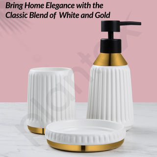 Plantex Ceramic Bathroom Set - Soap Holder for Bathroom/Liquid Soap Dispenser/Tumbler Holder/Toothbrush Holder/Handwash Dispenser - 3 Pcs Set