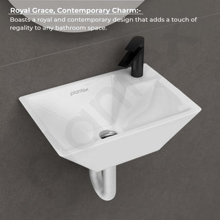 Plantex Platinum Ceramic Wall Mounted Basin/Corner Basin/Wash Basin for Bathroom/Wall Hung Washbasin/Sink for Restaurant, Hotel/10 Years Glaze Warranty by Plantex (Candy -15 x 11 x 5 Inch)